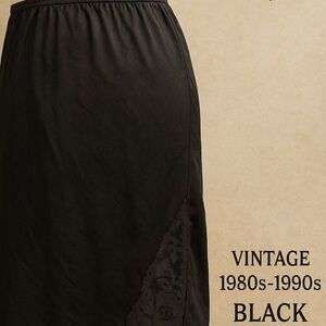 Vintage Satinna Black Half Slip Lace Slit Medium